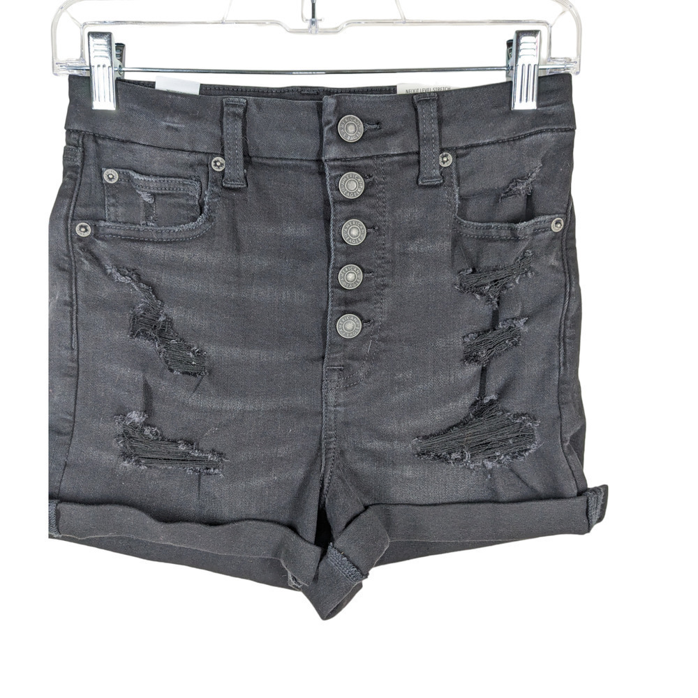 American Eagle Black Jean Shorts 6 Curvy Super Hi-Rise Shortie Denim NWT